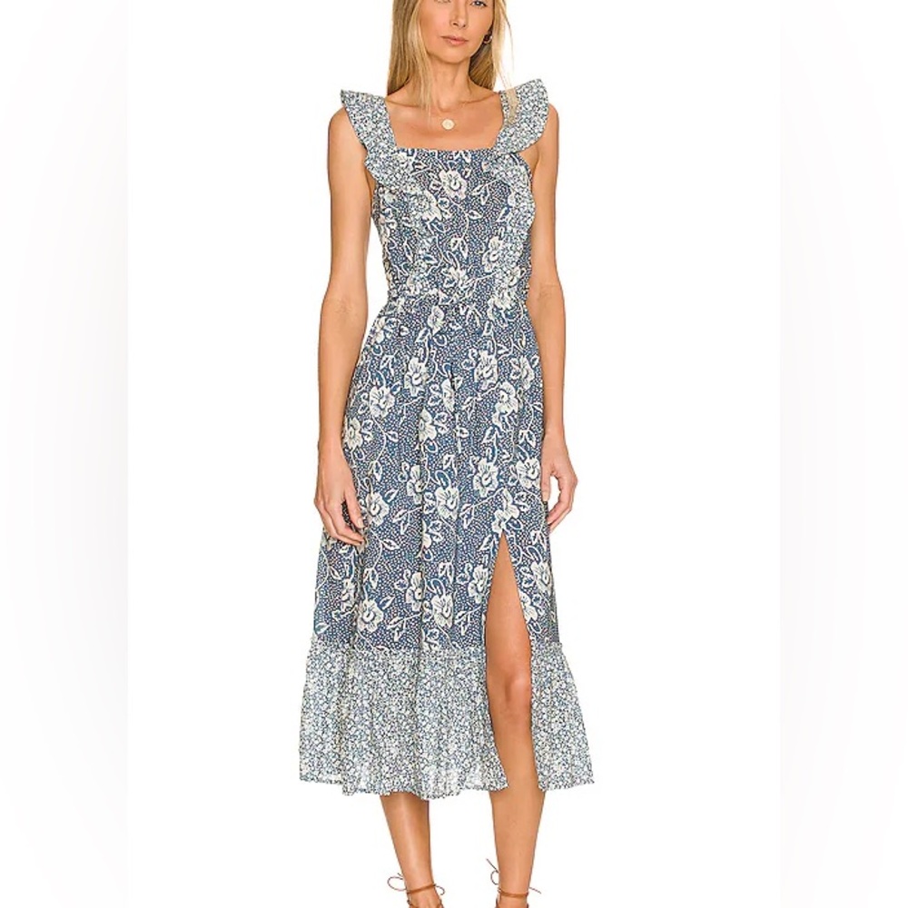 PAIGE Women's Poppy Dress Sleevless Midi Square Neckline in blue